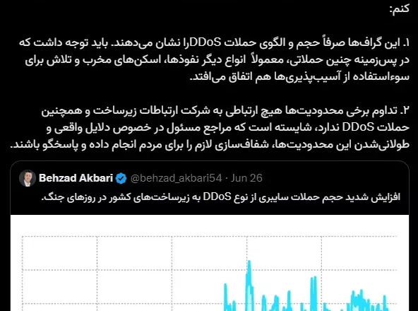 تداوم محدودیت‌ها به شرکت ما و حملات DDoS مربوط نیست