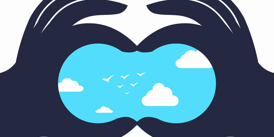 ساختن شکل دوربین با دست ها جلوی ابر و آسمان