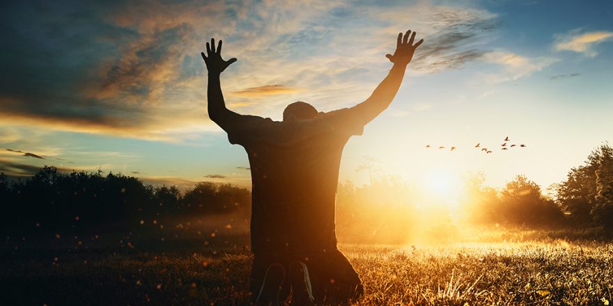 تعظیم به نور در دشتزار جلوی آسمان