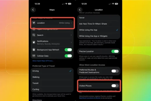 غیرفعال کردن قابلیت Visited Places در iOS 26